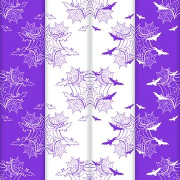 4 Halloween vector seamless pattern with web, bats Illustrazione stock