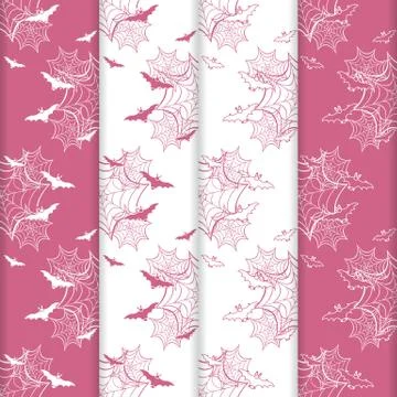 4 Halloween vector seamless pattern with web, bats 스톡 일러스트
