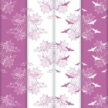 4 Halloween vector seamless pattern with web, bats Illustrazione stock