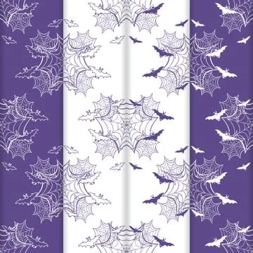 4 Halloween vector seamless pattern with web, bats Illustrazione stock