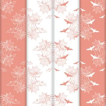 4 Halloween vector seamless pattern with web, bats Stock Illustration