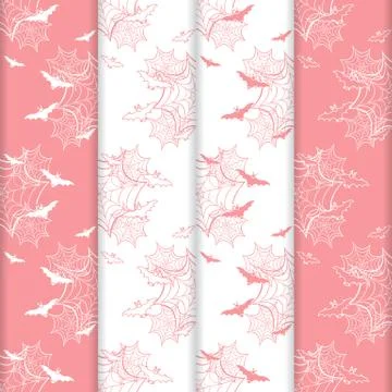 4 Halloween vector seamless pattern with web, bats Illustrazione stock