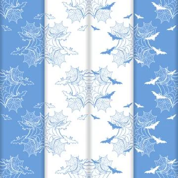 4 Halloween vector seamless pattern with web, bats Stock Illustration