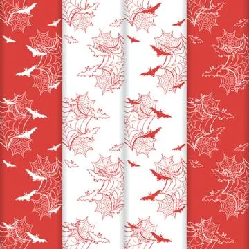 4 Halloween vector seamless pattern with web, bats Illustrazione stock