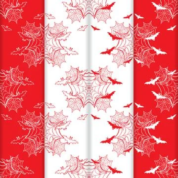 4 Halloween vector seamless pattern with web, bats Illustrazione stock
