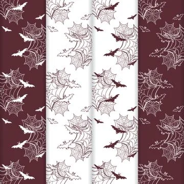 4 Halloween vector seamless pattern with web, bats Illustrazione stock