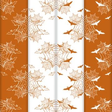 4 Halloween vector seamless pattern with web, bats 스톡 일러스트