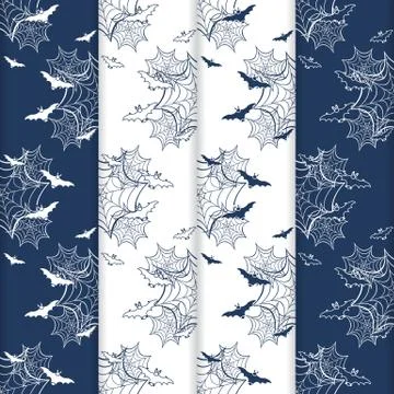 4 Halloween vector seamless pattern with web, bats イラスト素材