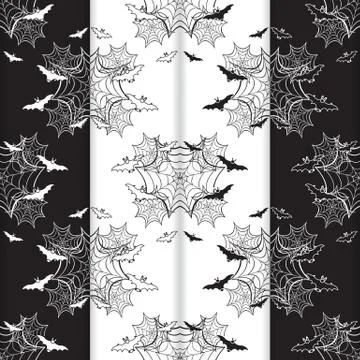 4 Halloween vector seamless pattern with web, bats 스톡 일러스트