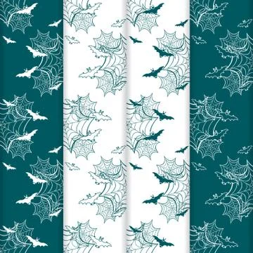 4 Halloween vector seamless pattern with web, bats Illustrazione stock