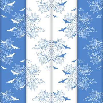 4 Halloween vector seamless pattern with web, bats イラスト素材