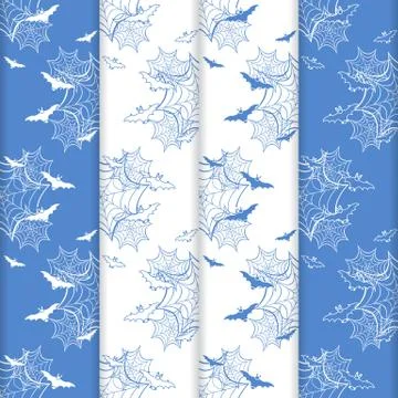 4 Halloween vector seamless pattern with web, bats Illustrazione stock