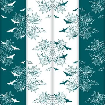 4 Halloween vector seamless pattern with web, bats Stock Illustration