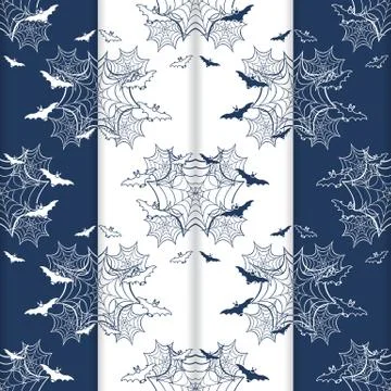 4 Halloween vector seamless pattern with web, bats Stock Illustration