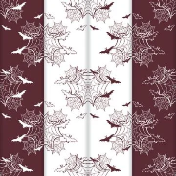 4 Halloween vector seamless pattern with web, bats Illustrazione stock