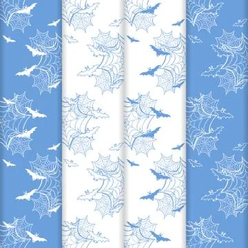 4 Halloween vector seamless pattern with web, bats Stock Illustration