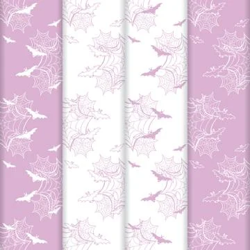 4 Halloween vector seamless pattern with web, bats Stock Illustration