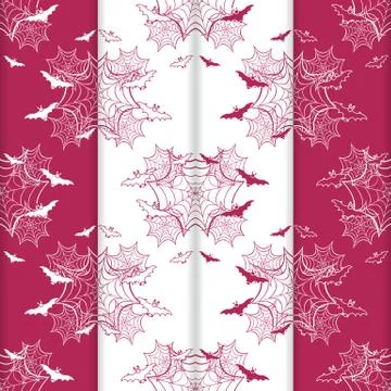 4 Halloween vector seamless pattern with web, bats Stock Illustration
