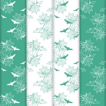 4 Halloween vector seamless pattern with web, bats Stock Illustration