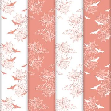 4 Halloween vector seamless pattern with web, bats イラスト素材
