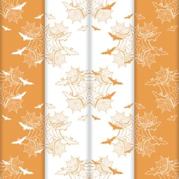 4 Halloween vector seamless pattern with web, bats Illustrazione stock