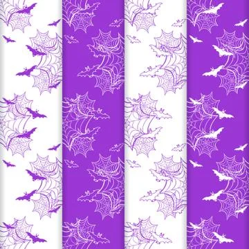 4 Halloween vector seamless pattern with web, bats Stock Illustration
