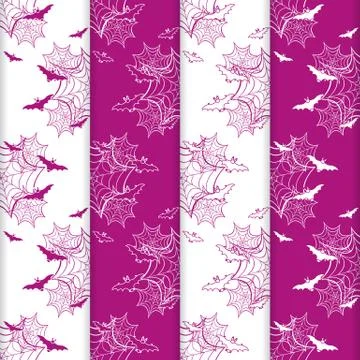 4 Halloween vector seamless pattern with web, bats Stock Illustration
