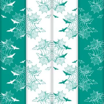 4 Halloween vector seamless pattern with web, bats Illustrazione stock