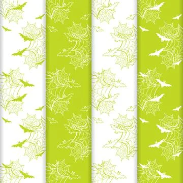 4 Halloween vector seamless pattern with web, bats Stock Illustration