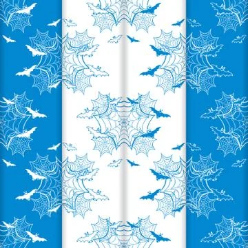 4 Halloween vector seamless pattern with web, bats 스톡 일러스트