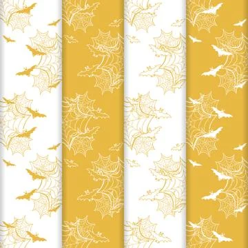 4 Halloween vector seamless pattern with web, bats Stock Illustration