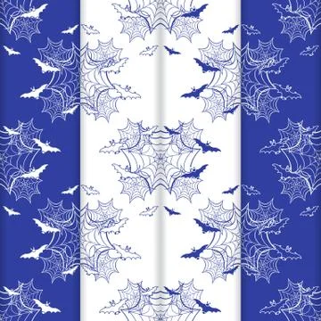 4 Halloween vector seamless pattern with web, bats 스톡 일러스트