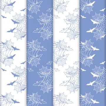 4 Halloween vector seamless pattern with web, bats イラスト素材