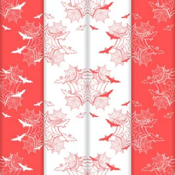 4 Halloween vector seamless pattern with web, bats 스톡 일러스트