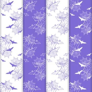 4 Halloween vector seamless pattern with web, bats イラスト素材