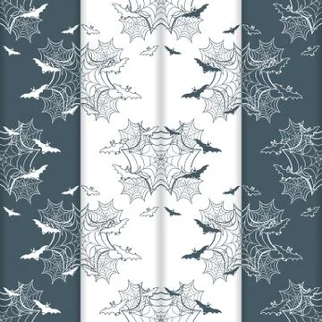 4 Halloween vector seamless pattern with web, bats Stock Illustration