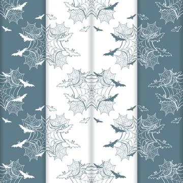 4 Halloween vector seamless pattern with web, bats イラスト素材