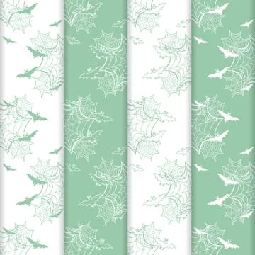 4 Halloween vector seamless pattern with web, bats イラスト素材
