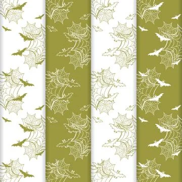 4 Halloween vector seamless pattern with web, bats Stock Illustration