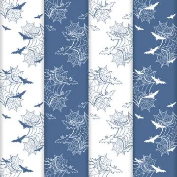 4 Halloween vector seamless pattern with web, bats 스톡 일러스트