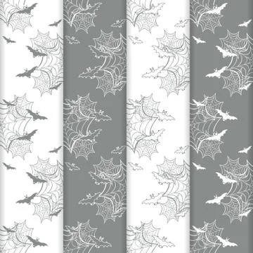 4 Halloween vector seamless pattern with web, bats イラスト素材