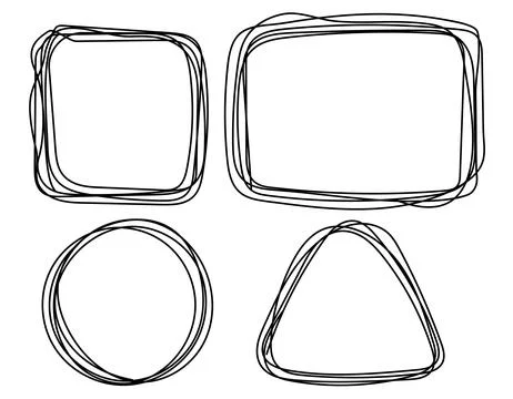 4 hand drawn geometric shapes, hand drawn, isolated on white background, ve.. Stock Illustration