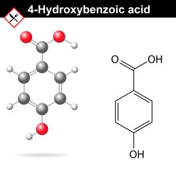 4-Hydroxybenzoic acid model and structure Stock Illustration