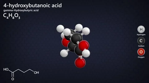 4-Hydroxybutanoic Acid. 3D model of a molecule Dark background. 3D rendering Stock Footage 289218908