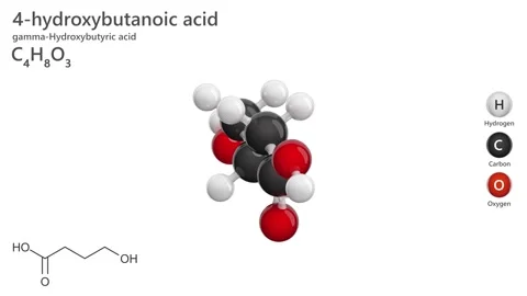 4-Hydroxybutanoic Acid. 3D model of a molecule. C4H8O3. White back. 3D render Stock Footage 295194460