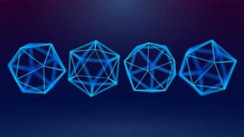 4 icosahedrons with edges from different angles of view. Depth of field Stock Illustration