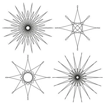 4 isolated black abstract design elements (star, sun) Stock Illustration