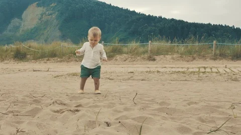 4 k cute brave small boy studying outward things at the vastness nature zone Stock Footage 93567280