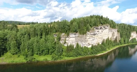 4 k flying over the river near the rocks Stock Footage 73423530