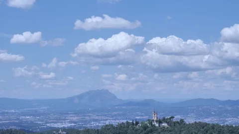4 k Mountain view over the green valley at sunny clear day with dramatic clouds Stock Footage 92527813